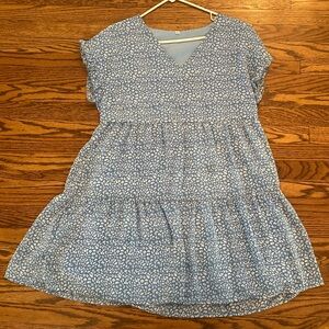 Slate blue flutter sleeve dress